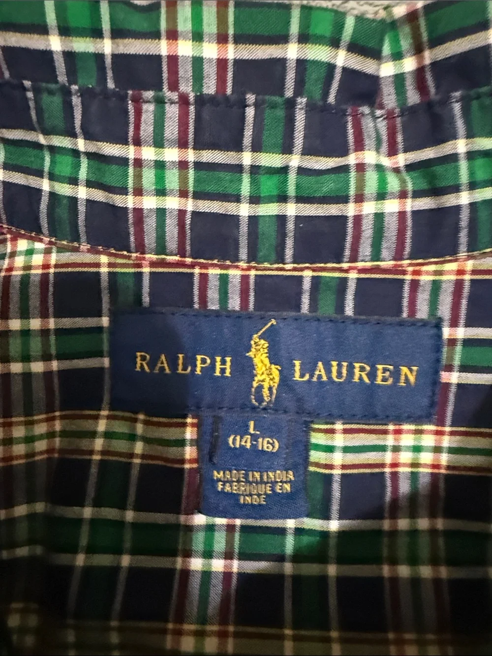 Ralph Lauren Green Navy Plaid Short-Sleeve Button-Down Shirt